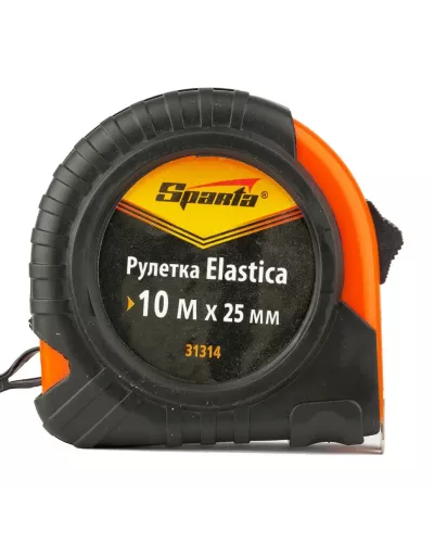 Рулетка Elastica,10 м х 25 мм,обрезиненный корпус Sparta