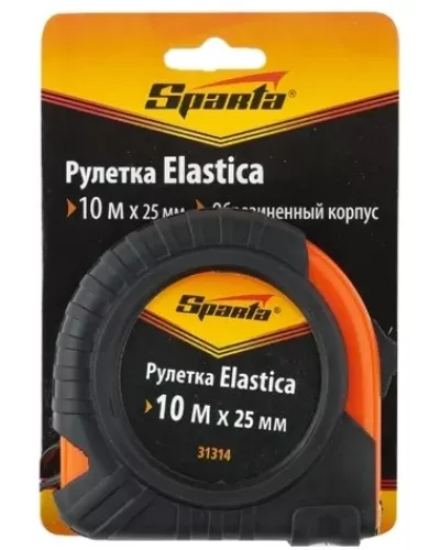 Рулетка Elastica,10 м х 25 мм,обрезиненный корпус Sparta
