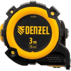 Рулетка DENZEL 31520 3м х 16мм, автоматич. фиксац., нейлон. покрытие, магнит. зацеп, двухстор. разметка