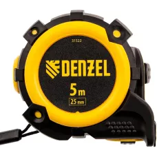 Рулетка DENZEL 31522 5м х 25мм, автоматич. фиксац., нейлон. покрытие, магнит. зацеп, двухстор. разметка