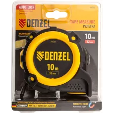 Рулетка DENZEL 31525 10м х 32мм, автоматич. фиксац., нейлон. покрытие, магнит. зацеп, двухстор. разметка