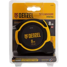 Рулетка DENZEL 8м х 25мм, двухкомп. корпус, магнитный обрезиненный зацеп