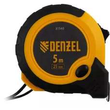 Рулетка DENZEL 5м х 25мм, двухкомп. корпус, кнопка-пауза