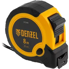 Рулетка DENZEL 8м х 25мм, двухкомп. корпус, кнопка-пауза