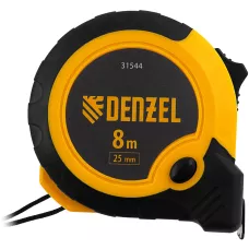 Рулетка DENZEL 8м х 25мм, двухкомп. корпус, кнопка-пауза