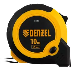 Рулетка DENZEL 10м х 25мм, двухкомп. корпус, кнопка-пауза