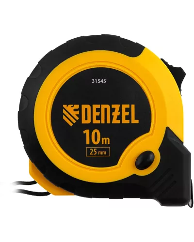 Рулетка 10м х 25мм, двухкомп. корпус, кнопка-пауза// Denzel