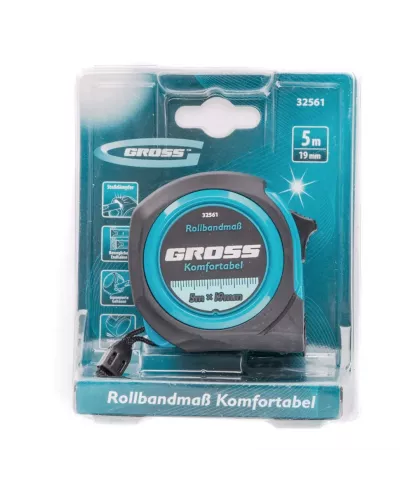 Рулетка Komfortabel 5 м х 19 мм,обрезиненный корпус Gross
