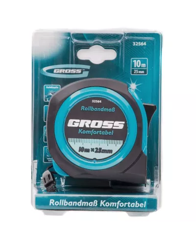 Рулетка Komfortabel 10 м х 25 мм,обрезиненный корпус Gross