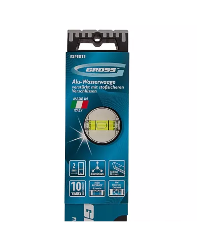 Уровень алюминиевый, 400 мм, усиленный с ударопрочными заглушками, 3 глазка Gross Уровень алюминиевый, 400 мм, усиленный с ударопрочными заглушками, 3 глазка Gross