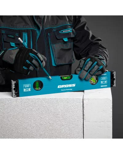 Уровень алюминиевый, 400 мм, усиленный с ударопрочными заглушками, 3 глазка Gross Уровень алюминиевый, 400 мм, усиленный с ударопрочными заглушками, 3 глазка Gross