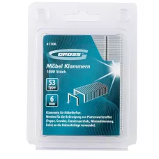 Скобы GROSS, 6 мм, для мебельного степлера усиленные, тип 53, 1000 шт. 41706