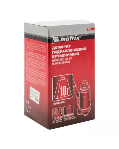 Домкрат гидравлический бутылочный, 10 т, высота подъема 230-460 мм Matrix