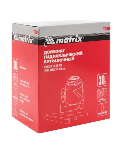 Домкрат гидравлический бутылочный, 30 т, высота подъема 260-415 мм Matrix