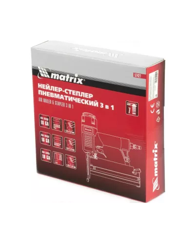 Нейлер-степлер пневматический 3 в 1, с регулировкой глубины забивания, гвозди 18GA, гвозди 16GA, скобы 18 GA Matrix