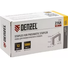 Скобы DENZEL 21GA для пнев. степл., 12мм, шир. - 0,95мм, тол. - 0,6мм, шир. скобы - 12,8мм, 5000шт