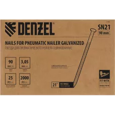 Гвозди DENZEL для пнев. нейлера (оцинк.), длина - 90 мм, диам. - 3,05 мм, 2000 шт.