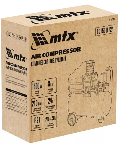 Компрессор воздушный DC1500L/24, 1,5 кВт, 24 л, 210 л/мин MTX