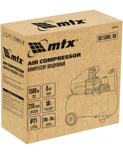 Компрессор воздушный DC1500L/50, 1,5 кВт, 50 л, 210 л/мин MTX