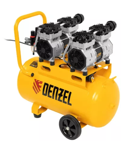 Компрессор безмасляный, малошумный DLS 1500/50, 1500 ВТ, 2x750, 50 л, 260 л/мин// Denzel