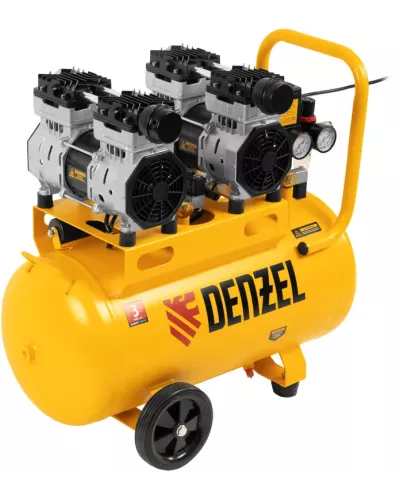 Компрессор безмасляный, малошумный DLS 1500/50, 1500 ВТ, 2x750, 50 л, 260 л/мин// Denzel