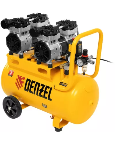 Компрессор безмасляный, малошумный DLS 1500/50, 1500 ВТ, 2x750, 50 л, 260 л/мин// Denzel