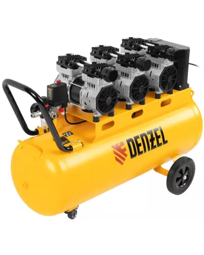 Компрессор безмасляный, малошумный  DLS 2250/100, 2250 Вт, 3x750, 100 л, 410 л/мин блок управления/ Denzel