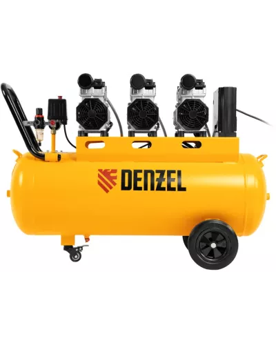 Компрессор безмасляный, малошумный  DLS 2250/100, 2250 Вт, 3x750, 100 л, 410 л/мин блок управления/ Denzel