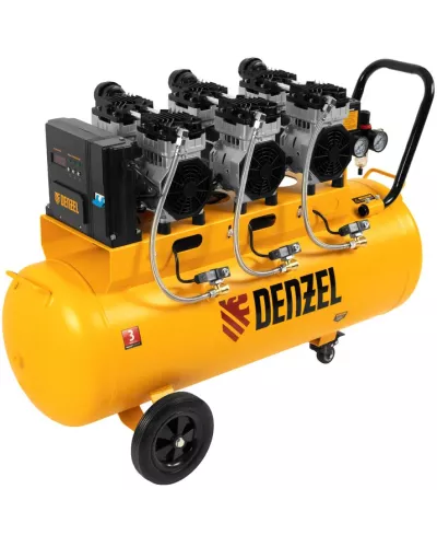 Компрессор безмасляный, малошумный  DLS 2250/100, 2250 Вт, 3x750, 100 л, 410 л/мин блок управления/ Denzel