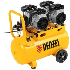 Компрессор безмасляный, малошумный DENZEL DLS 2200/50, 2200 Вт, 2x1100, 50 л, 380 л/мин