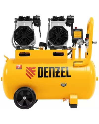 Компрессор безмасляный, малошумный DLS 2200/50, 2200 Вт, 2x1100, 50 л, 380 л/мин// Denzel