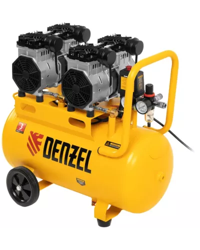 Компрессор безмасляный, малошумный DLS 2200/50, 2200 Вт, 2x1100, 50 л, 380 л/мин// Denzel