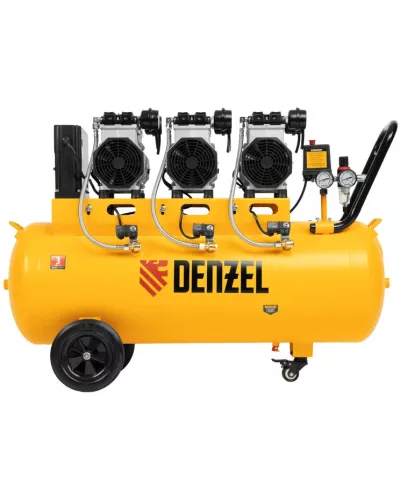 Компрессор безмасляный, малошумный DLS 3300/100, 3300 Вт,3x1100, 100 л, 570 л/мин ,блок управления// Denzel
