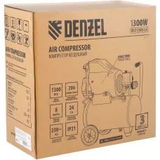 Компрессор воздушный безмасляный DENZEL DLC1300/24, 1.3 кВт, 206 л/м, 24 литра
