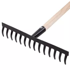 Грабли стальные, 360 х 1300 мм, 14 прямых зубьев, деревянный черенок, Россия, Сибртех