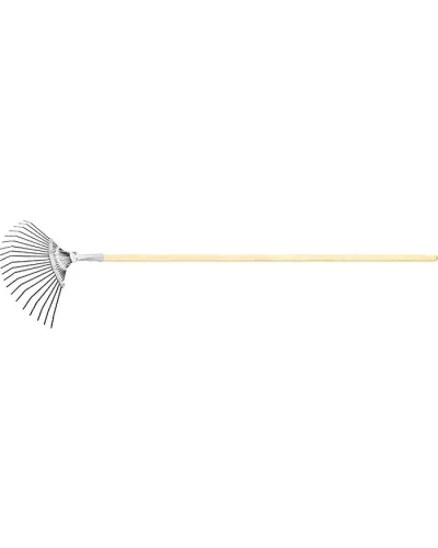 Грабли веерные стальные, 385 х 1450 мм, 20 плоских зубьев, деревянный черенок, Россия, Сибртех