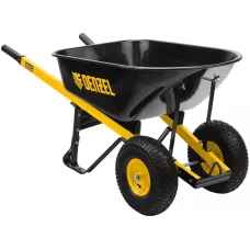 Тачка строительная DENZEL усиленная, объем 140 л, 250 кг, двухколесная, колесо 15х6.00-6