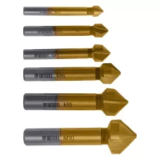 Набор зенковок DENZEL HSS, M3-M10, 6 шт, металл. кейс