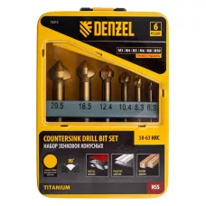 Набор зенковок DENZEL HSS, M3-M10, 6 шт, металл. кейс