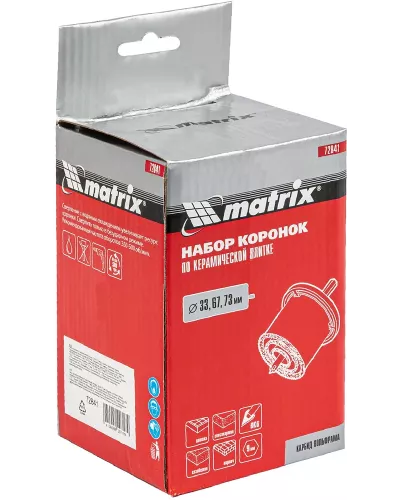 Набор коронок по керамической плитке, 33-67-73 мм, шестигранный хвостовик// Matrix