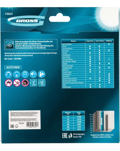 Диск алмазный, 180 х 22.2 мм, турбо-сегментный, сухая резка Gross