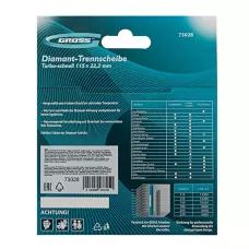 Диск алмазный GROSS 115х22,2 мм., турбо с лазерной перфорацией, сухое резание 73028