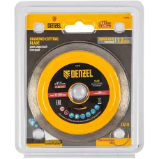 Диск алмазный отрезной DENZEL 115 х 22,2 мм, сплошной, супертонкий, горячий пресс, мокрое резание