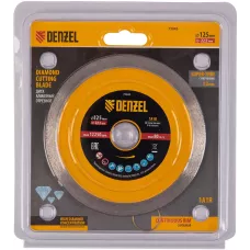 Диск алмазный отрезной DENZEL 125 х 22,2 мм, сплошной, супертонкий, горячий пресс, мокрое резание