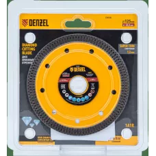 Диск алмазный отрезной DENZEL 125 х 22,2мм, сплошной, супертонкий, горячий пресс, сухой/мокрый рез