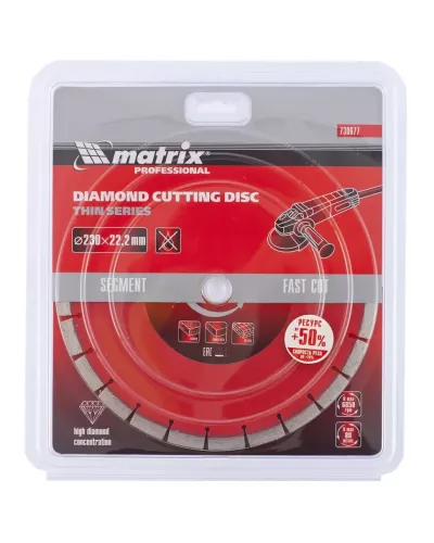 Диск алмазный, отрезной сегментный, 230 х 22.2 мм, тонкий, сухая резка Matrix Professional