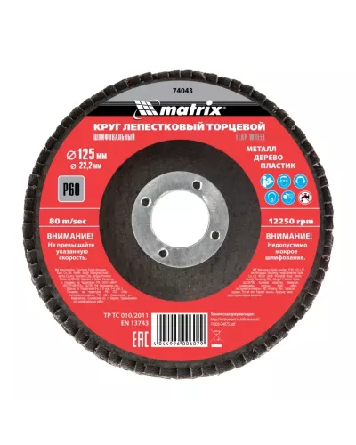 Круг лепестковый торцевой, P 60, 125 х 22.2 мм Matrix