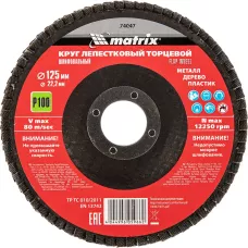 Круг лепестковый торцевой, P 100, 125 х 22,2 мм MATRIX 74047