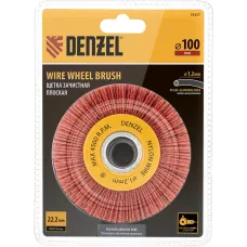 Щетка для УШМ DENZEL, 100 мм, Плоская, нейлоновая щетина, посадка 22,2 мм