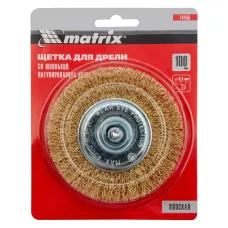 Щетка для дрели 100 мм, плоская со шпилькой MATRIX 74450